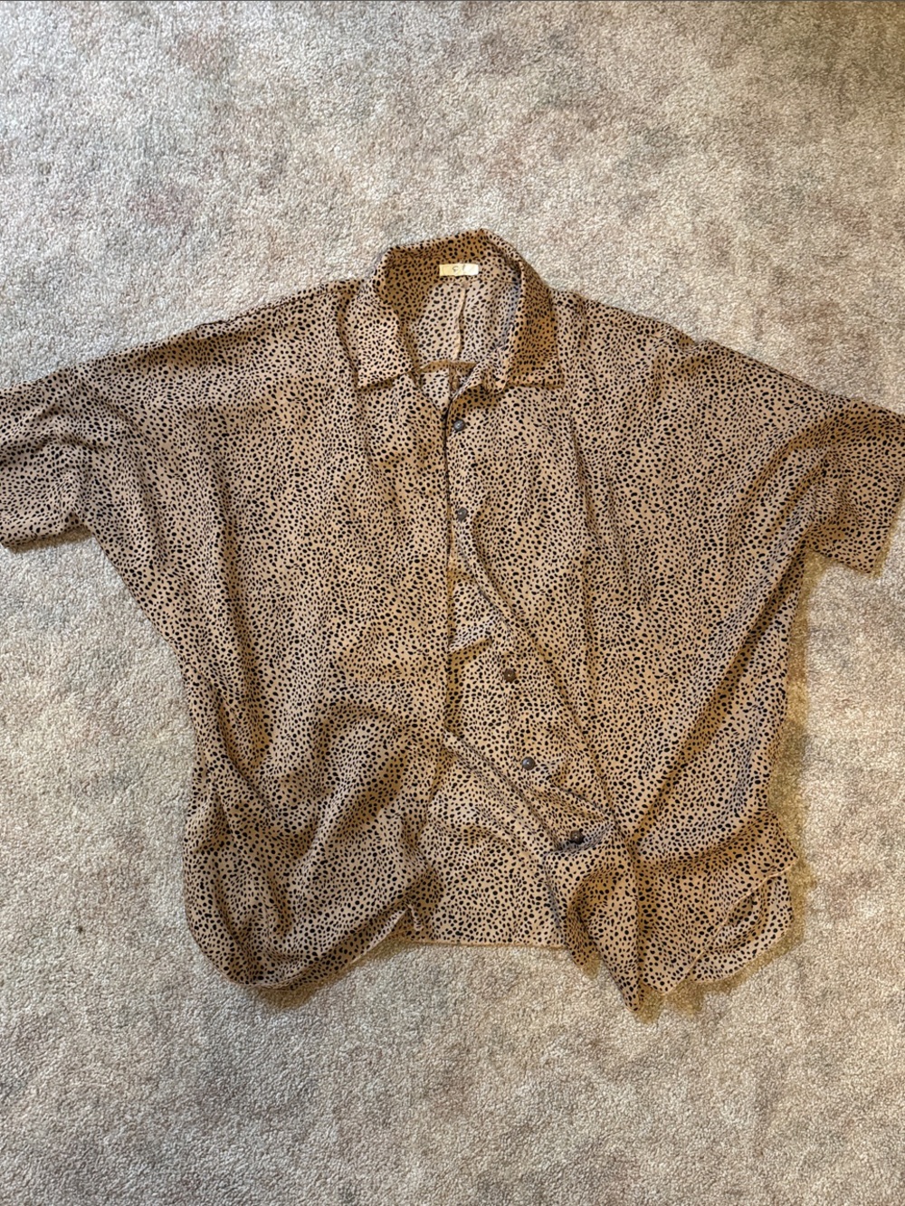 easel Brown and Black Dot Short Sleeve Button-Down Blouse